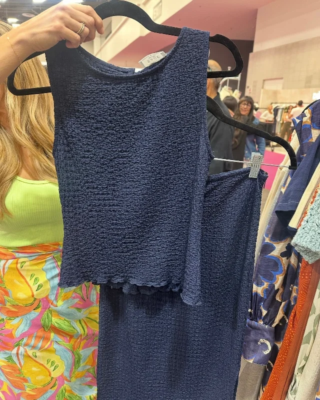 Lost Borders Popcorn Tank- Navy silver tank top