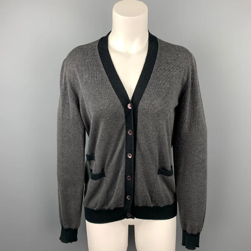 MARNI Size 6 Grey Jersey Two Tone Cotton Cardigan Button Cardigan Zip Cardigan Pullover Cardigan MARNI Size 6 Grey Jersey Two Tone Cotton Cardigan Button Cardigan Zip Cardigan Pullover Cardigan