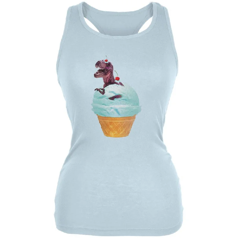 Ice Cream Cone T Rex Pale Blue Juniors Soft Tank Top chic tank top