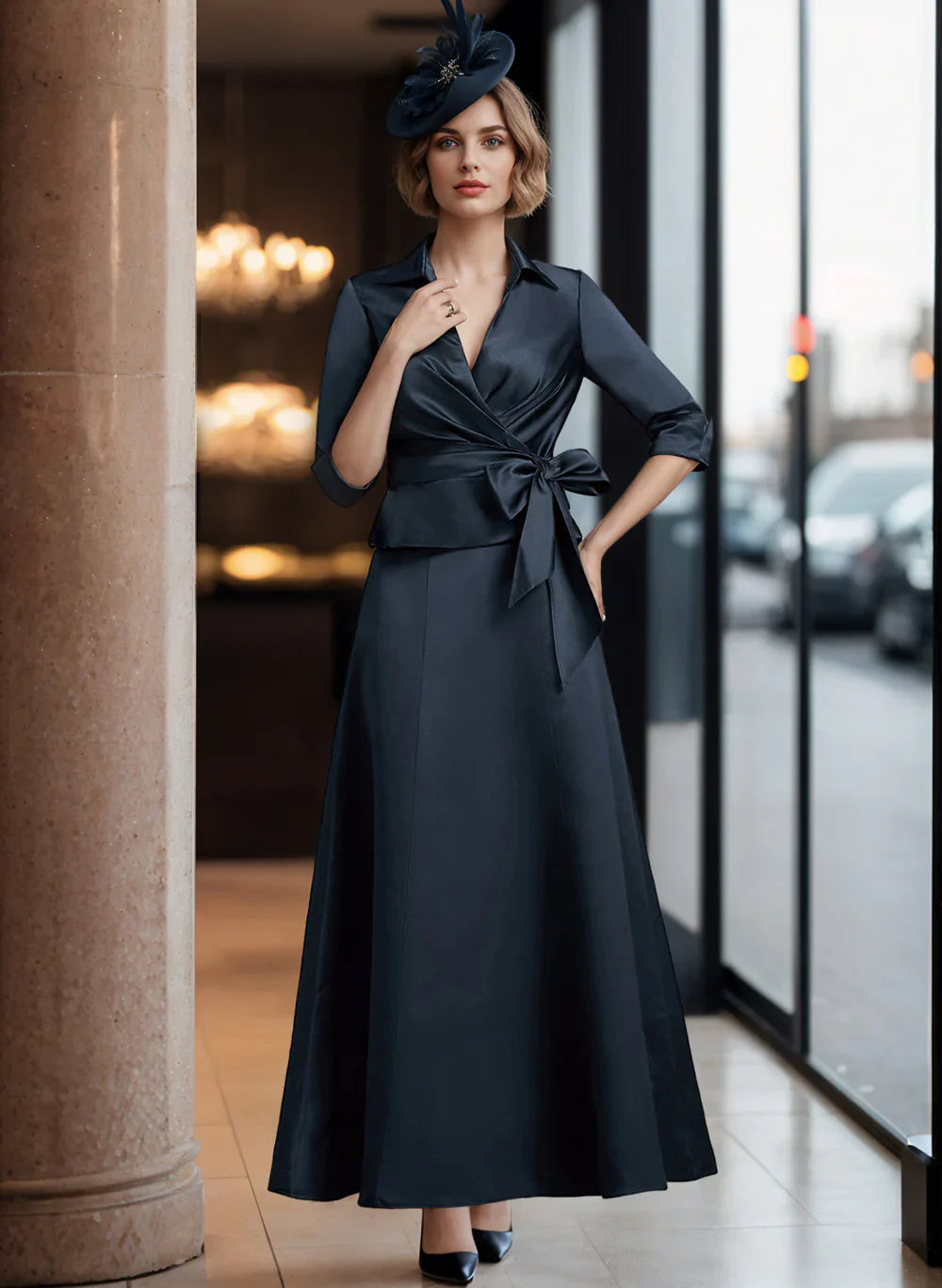 A-line/Princess V-neck satin mother of the bride dress