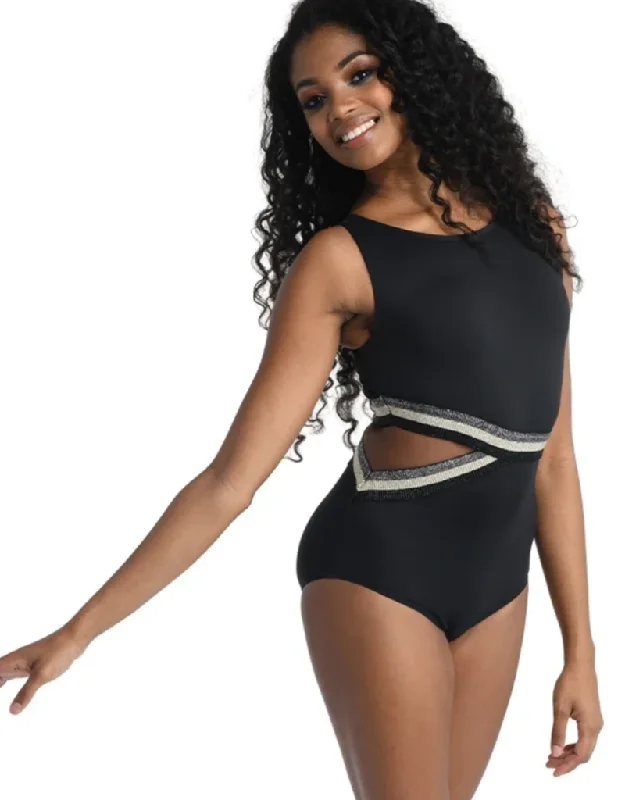 Dance N Motion Women's Lurex Trim Tank Leotard turquoise tank top