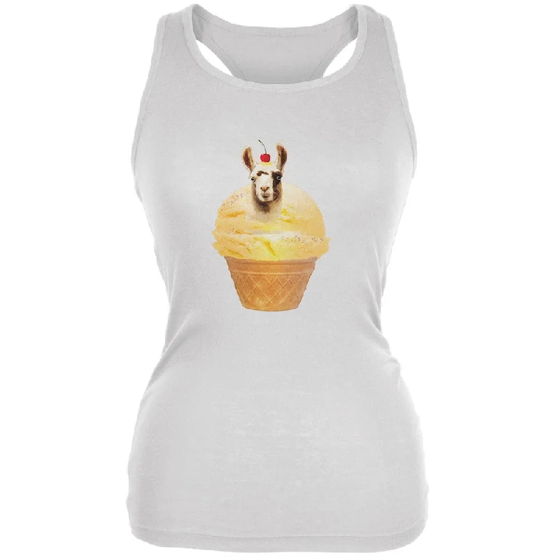 Ice Cream Cone Llama White Juniors Soft Tank Top playful tank top