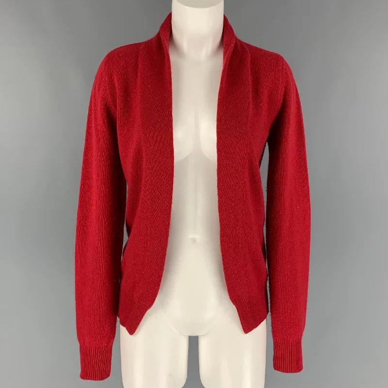 ROZAE NICHOLS Size M Red Knitted Open Front Cardigan Transparent Opaque Sheer
