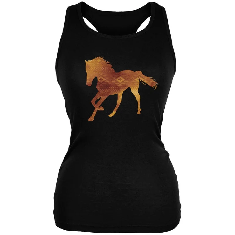 Native American Spirit Horse Black Juniors Soft Tank Top rhinestone tank top