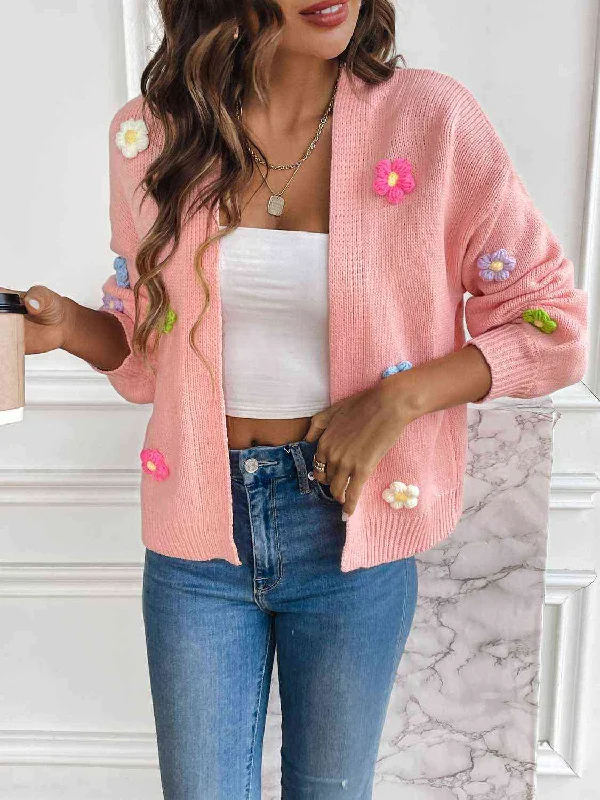 Floral Long Sleeve Open Front Cardigan Asymmetrical,ymmetric Pencil Cardigan