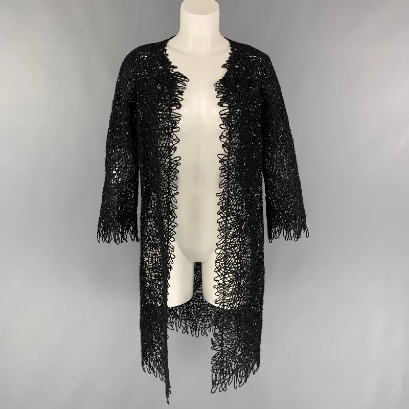 OSCAR DE LA RENTA 2012 Size M Black Silk Blend Crochet Cardigan Thin Thick Dense