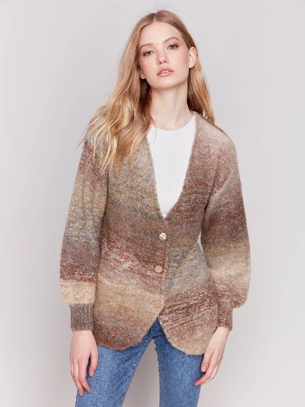BOUCLE KNIT CARDIGAN - AUTUMN Boat Neck Shawl Collar Notched Collar