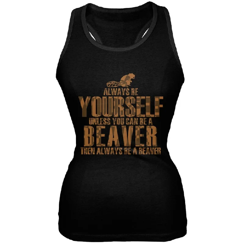 Always Be Yourself Beaver Black Juniors Soft Tank Top flexible tank top