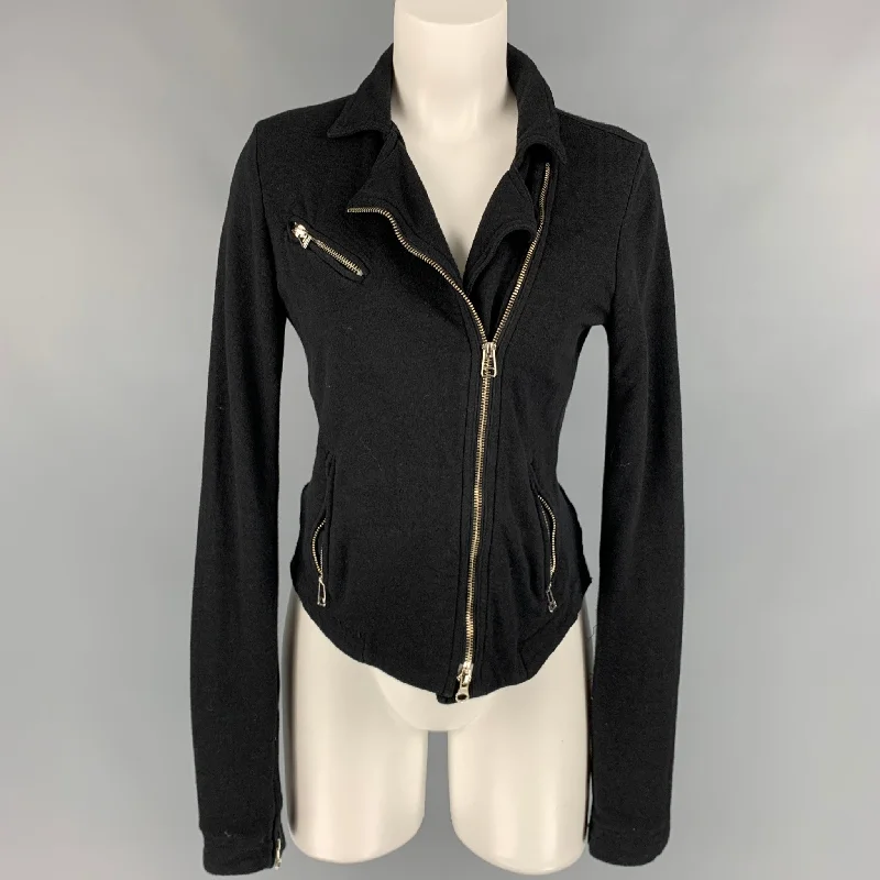 THEODOR Size S Black Asymmetrical Zip Up Cardigan Mesh Blend Leather Blend Suede Blend THEODOR Size S Black Asymmetrical Zip Up Cardigan Mesh Blend Leather Blend Suede Blend