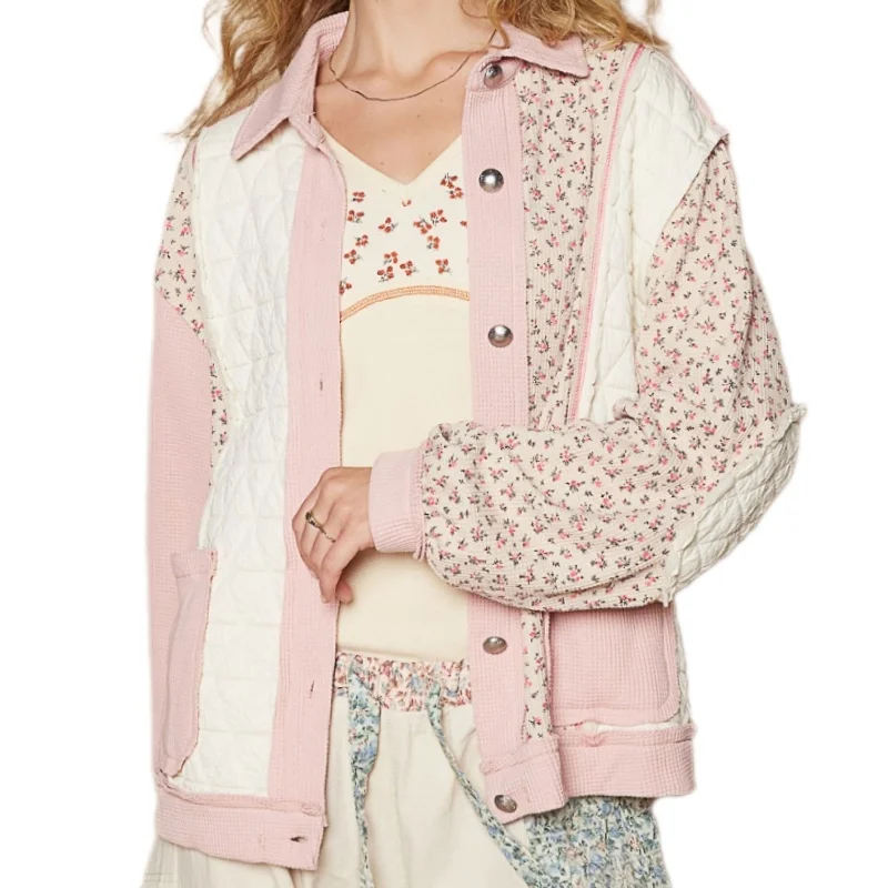 POL Quilted Jacket Patchwork Retro Pink Floral Exposed Seam Patch Pocket Cardigan Wool Cardigan Cotton Cardigan Cashmere Cardigan POL Quilted Jacket Patchwork Retro Pink Floral Exposed Seam Patch Pocket Cardigan Wool Cardigan Cotton Cardigan Cashmere Cardigan