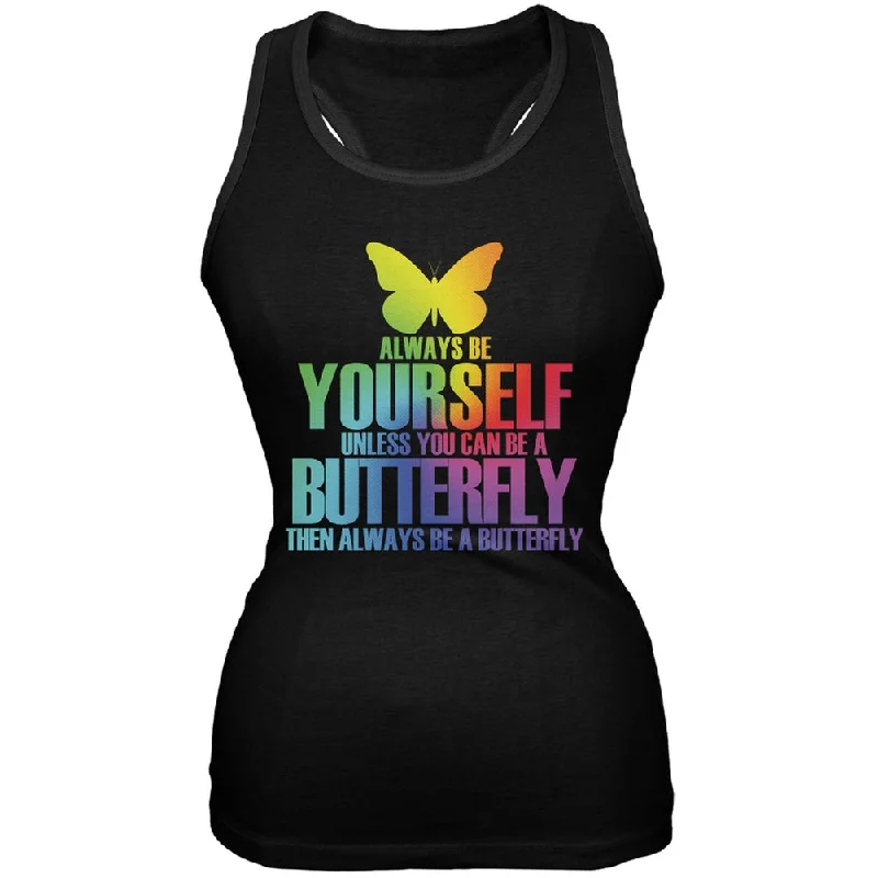 Always Be Yourself Butterfly Black Juniors Soft Tank Top open back tank
