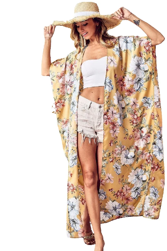 BiBi Oversized Floral Side Slit Kimono Lightweight Short Sleeve Longline Cardigan Mesh Blend Leather Blend Suede Blend BiBi Oversized Floral Side Slit Kimono Lightweight Short Sleeve Longline Cardigan Mesh Blend Leather Blend Suede Blend