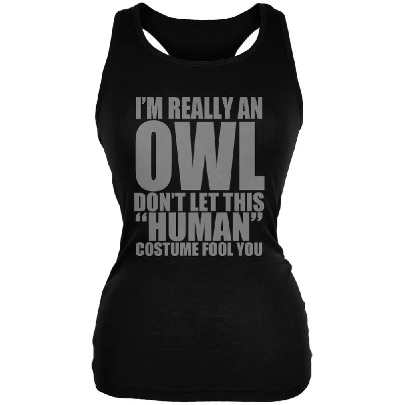 Halloween Human Owl Costume Black Juniors Soft Tank Top cherry red tank