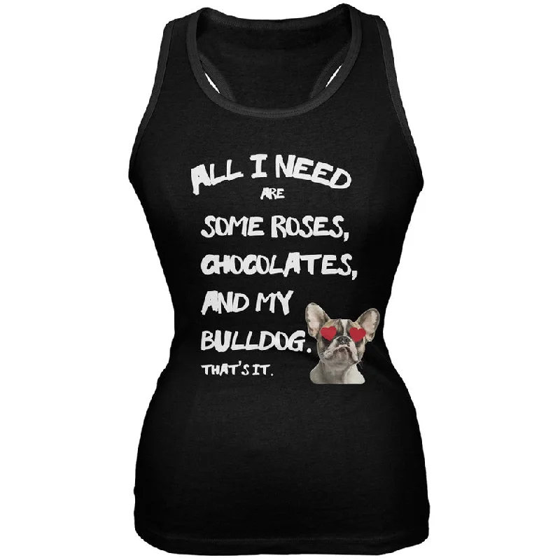 Valentine's Day - All I Need Is My French Bulldog Black Soft Juniors Tank Top comfortable tank top