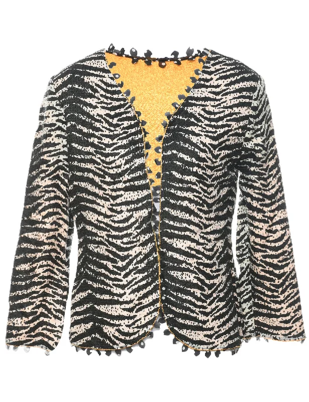 Zebra Print Black Jacket - M Knit Fabric Woven Fabric Fleece Fabric