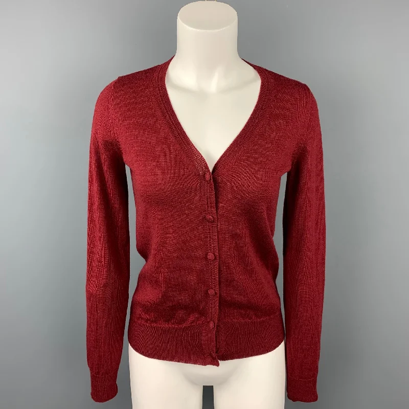 MAISON MARTIN MARGIELA Size S Burgundy Wool Cardigan Zippered Buttoned Snapped