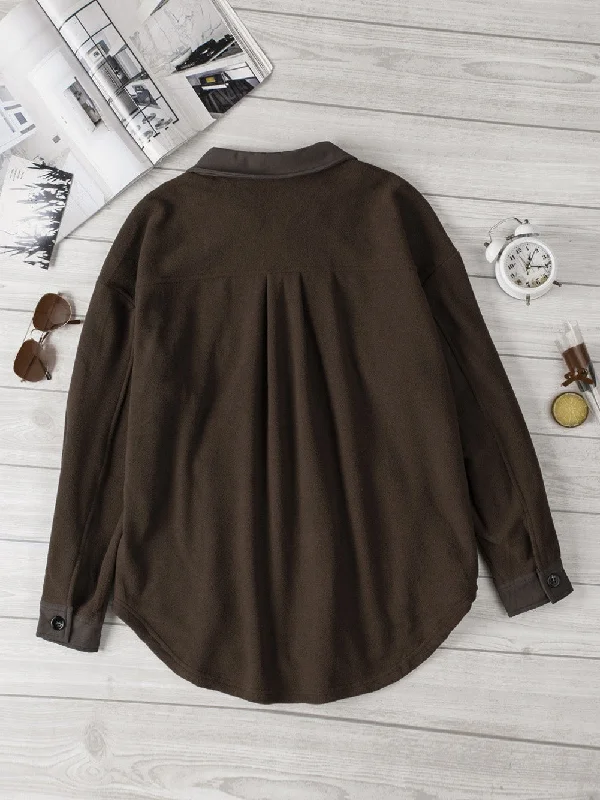 Brown Polar Fleece Jacket Notch Collar Jacket Peter Pan Collar Jacket Cowl Neck Jacket