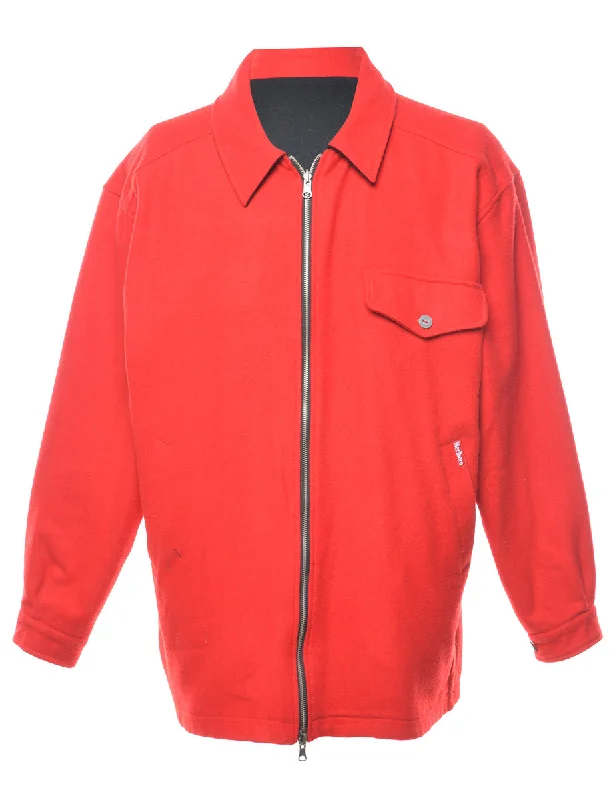 Zip-Front Red Classic Jacket - L Welt Pockets Slit Pockets Flap Pockets