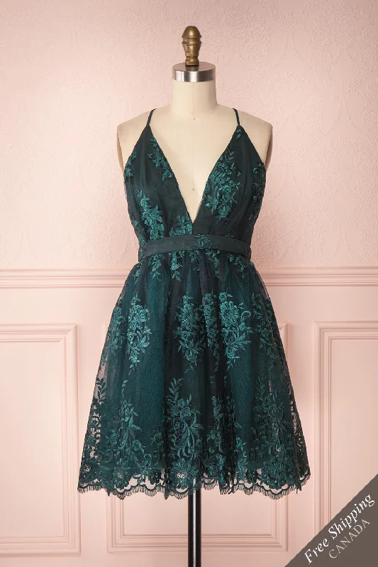 Dinora Green | Short A-Line Floral Dress