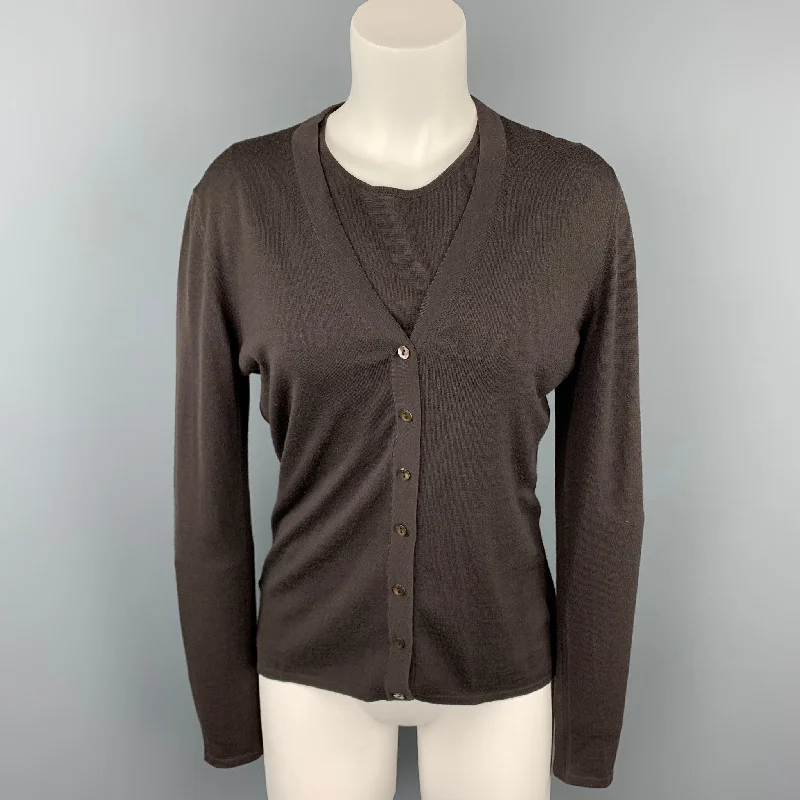 TSE Size L Brown Knitted Wool Buttoned Cardigan Cotton Fabric Linen Fabric Terry Fabric TSE Size L Brown Knitted Wool Buttoned Cardigan Cotton Fabric Linen Fabric Terry Fabric