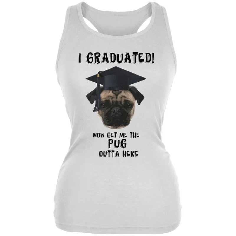 Graduation - Get The Pug Out Grad White Juniors Soft Tank Top athletic tank top