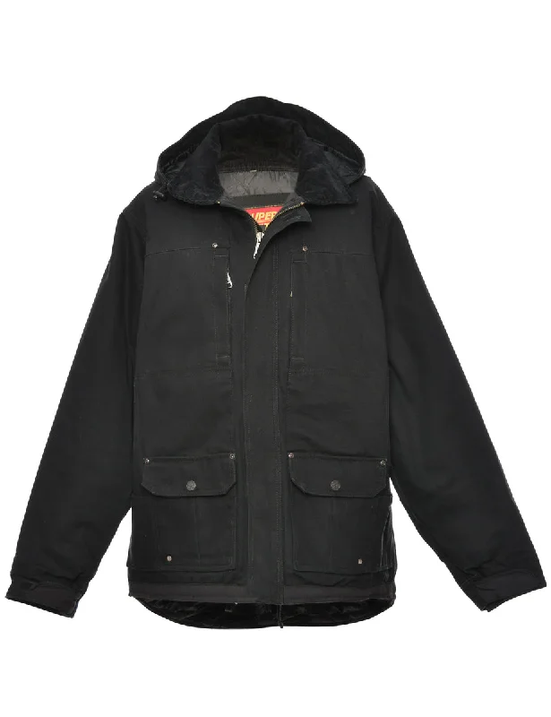 Super Tuff Black Mountaineering Jacket - L Front Pockets Side Pockets Patch Pockets