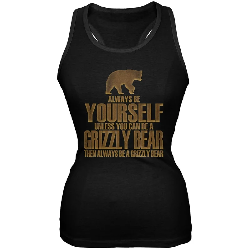 Always Be Yourself Bear Black Juniors Soft Tank Top cutout tank top