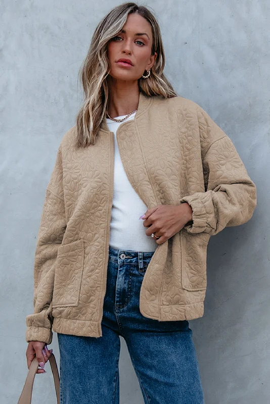 Floral Quilted Jacket Cardigan Sweater Pullover
