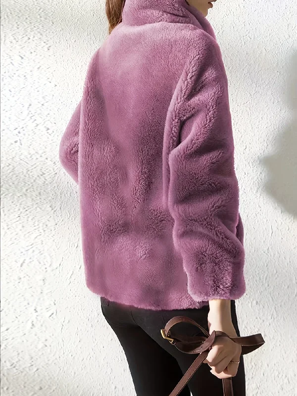 Brown Teddy Fleece Jacket Zip Front Button Front Snap Front