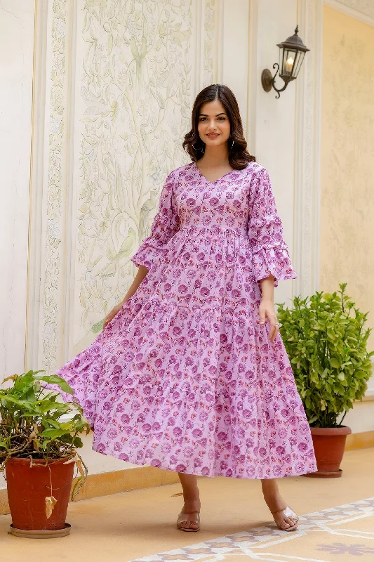 Women Pink Printed Flared Dress - Rasiya