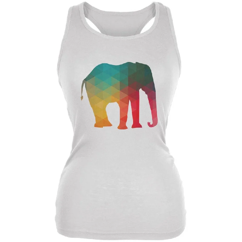 Elephant Geometric White Juniors Soft Tank Top spandex blend tank