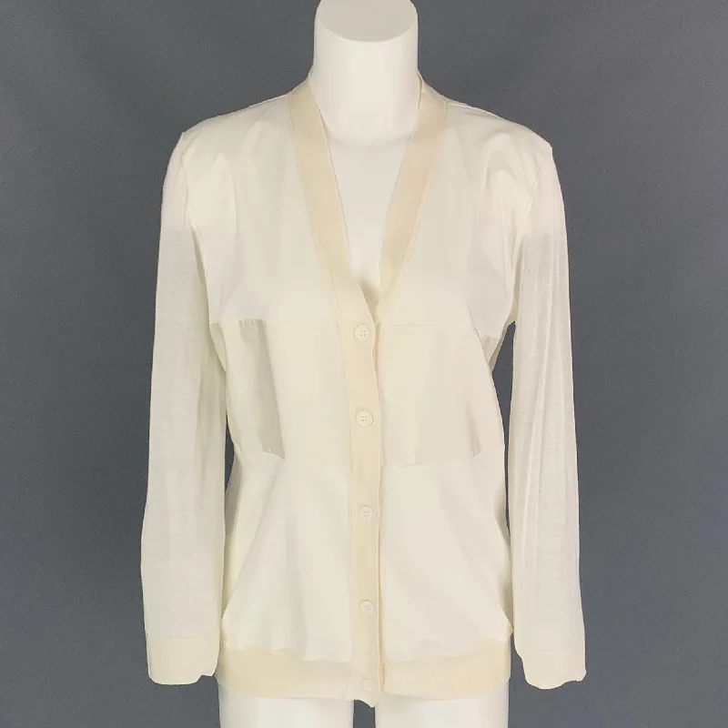 JIL SANDER Size 4 Cream Silk / Cotton Cardigan Asymmetrical,ymmetric Pencil Cardigan