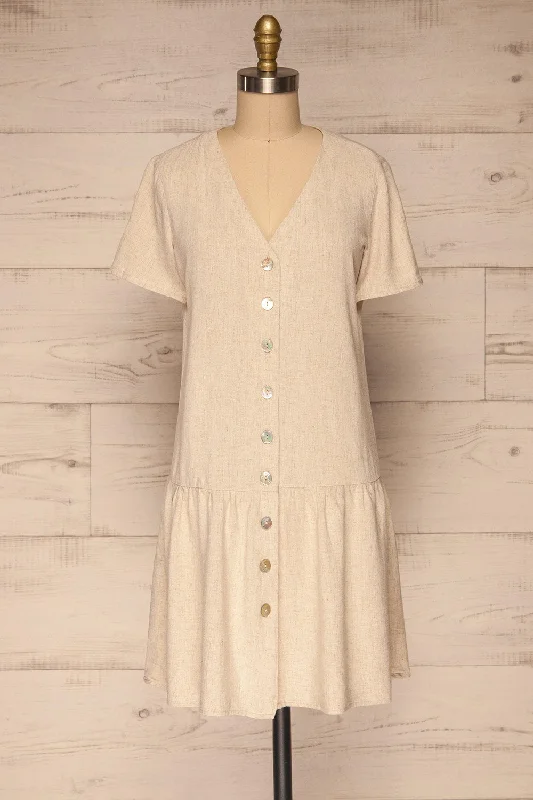 Demetria Beige | Linen Dress