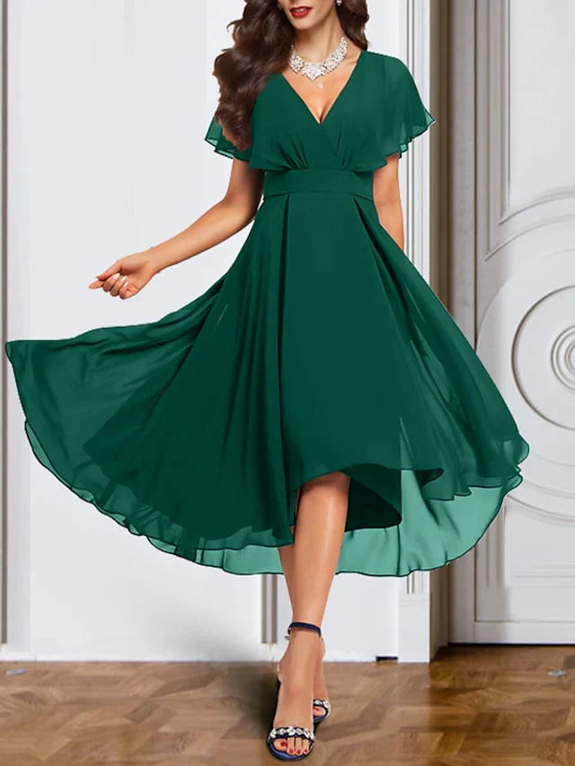 A-line/Princess Chiffon V-neck Short sleeved mother of the bride dress