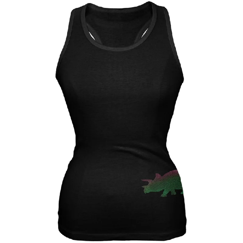 Triceratops Dinosaur Distressed Black Juniors Soft Tank Top gym tank top