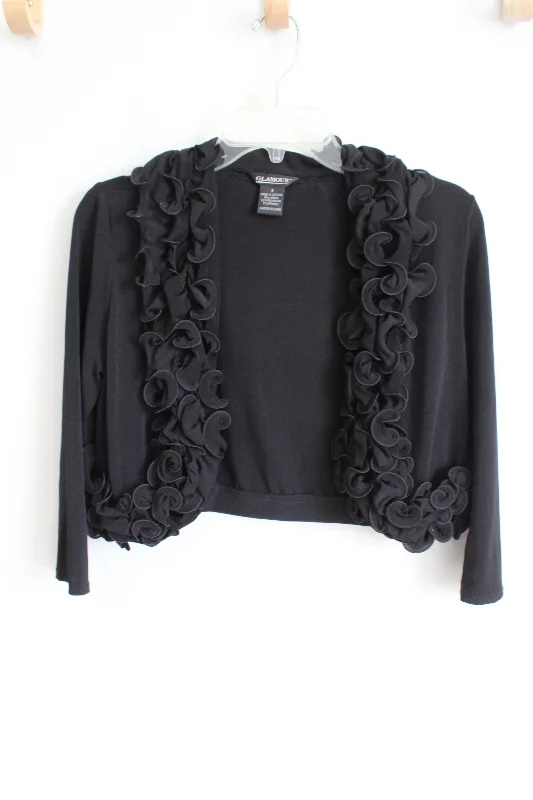 Glamor Black Ruffle Cardigan Shrug | S Sequined Glittery Shiny