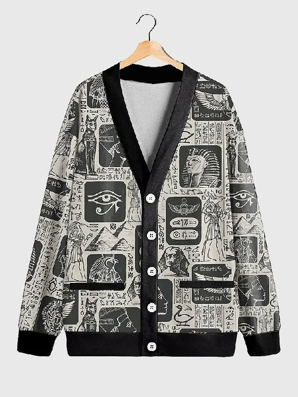 Womens Egyptian Hieroglyphics Cardigan Mesh Fabric Canvas Fabric Denim Fabric