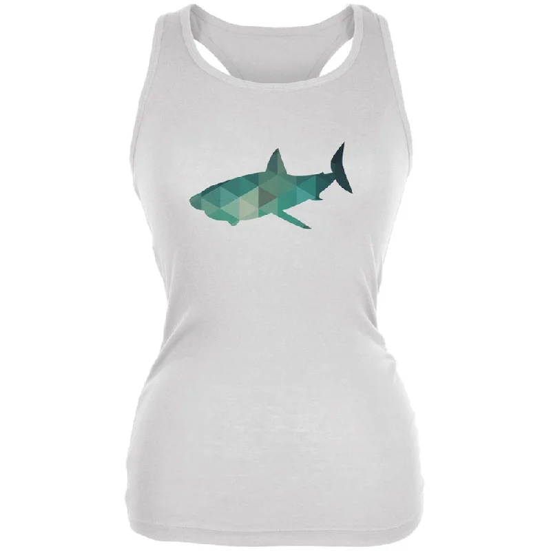 Shark Geometric White Juniors Soft Tank Top halter tank top