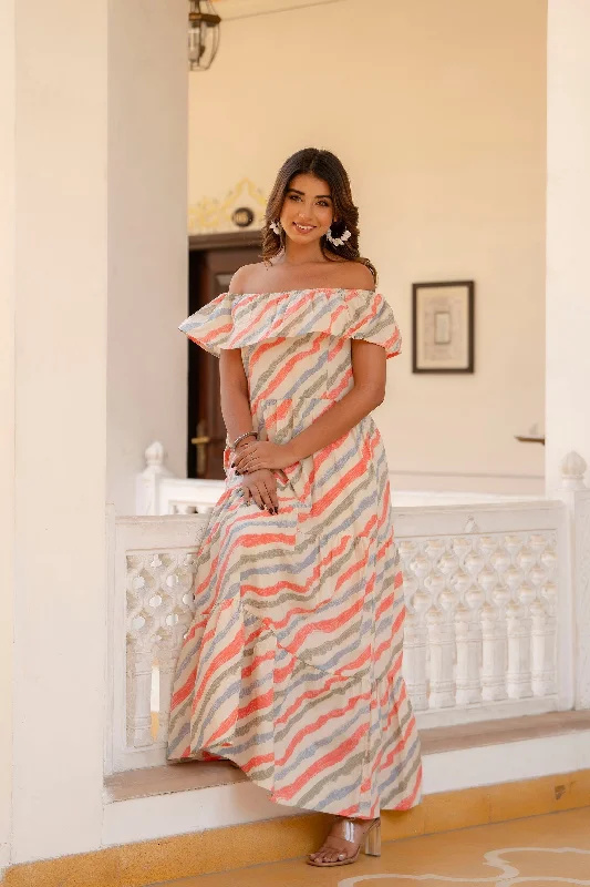 Women Off-White Lehariya Printed Flared Dress - Rasiya