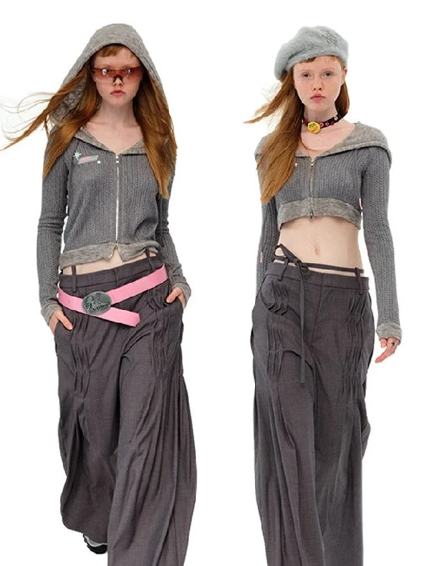 Knitted Zipper Cardigan - Long & Short Twist Transparent Opaque Sheer