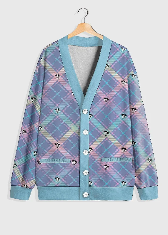 Plus Size Anime Eye Plaid Fleece Cardigan Soft Cozy Warm