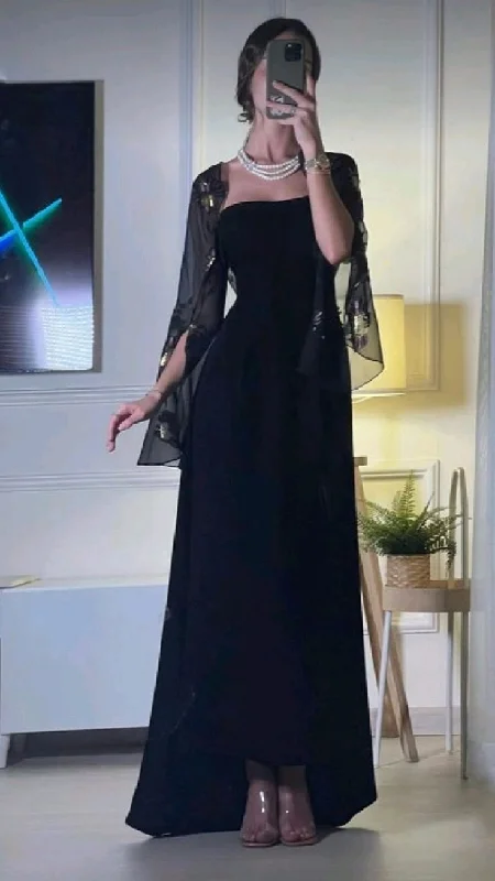 Saudi Arabia Evening Dresses for Women Black Prom Dresses Long Sleeve Chiffon Jackets Wedding Guest Dress     S6308 Hoodie Zip-Up Jacket Button-Up Jacket