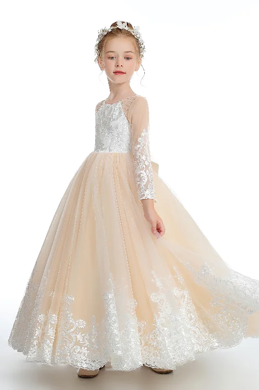 Tulle Champagne Flower Girl Dresses With Pearls