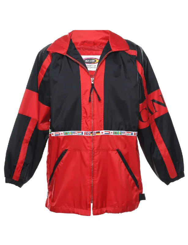Zip-Front Black & Red Nylon Jacket - L Toggled Jacket Drawstring Jacket Belted Jacket Zip-Front Black & Red Nylon Jacket - L Toggled Jacket Drawstring Jacket Belted Jacket