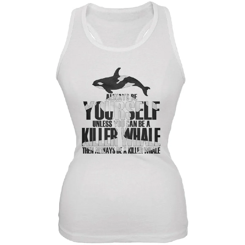 Always be Yourself Killer Whale White Juniors Soft Tank Top lace back tank