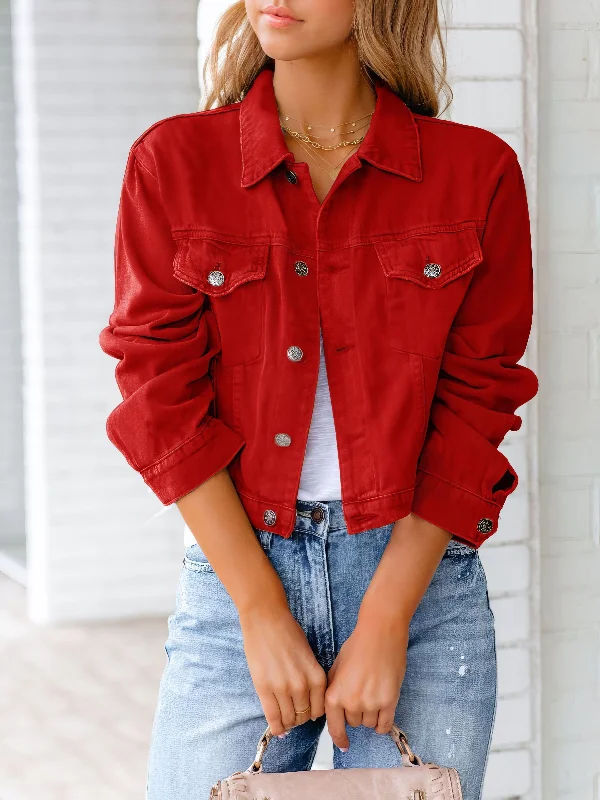 Button-Down Denim Jacket Print Jacket Jacquard Jacket Embroidered Jacket