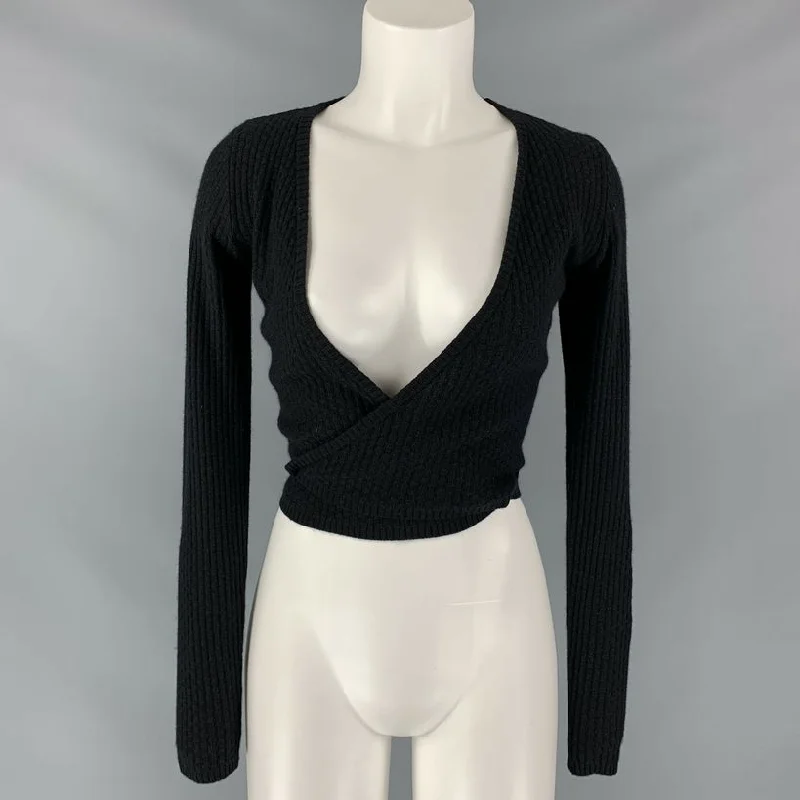 AUTUMN CASHMERE Size S Black Silk / Cashmere Cardigan Open Front Closed Front Wrap Front AUTUMN CASHMERE Size S Black Silk / Cashmere Cardigan Open Front Closed Front Wrap Front