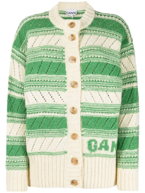 STRIPED ORGANIC WOOL CARDIGAN Chenille Fabric Brocade Fabric Lace Fabric