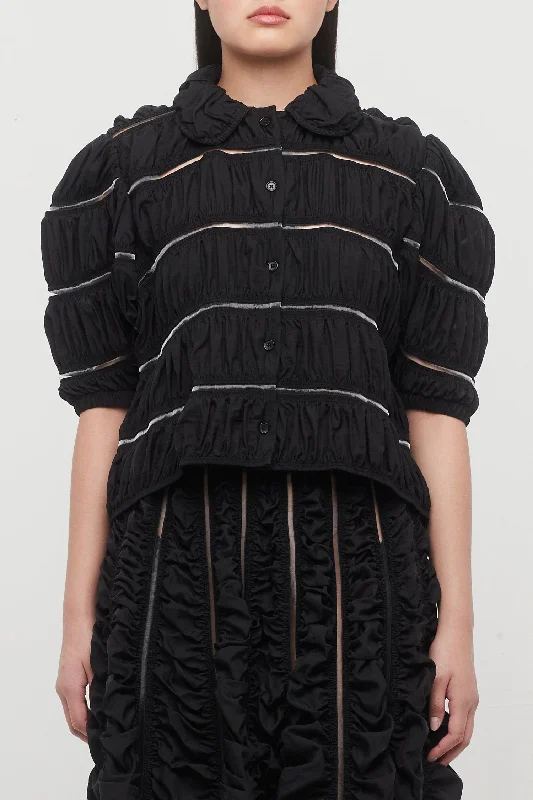 Melitta Baumeister Ruched Big Sleeve Cardigan Transparent Opaque Sheer