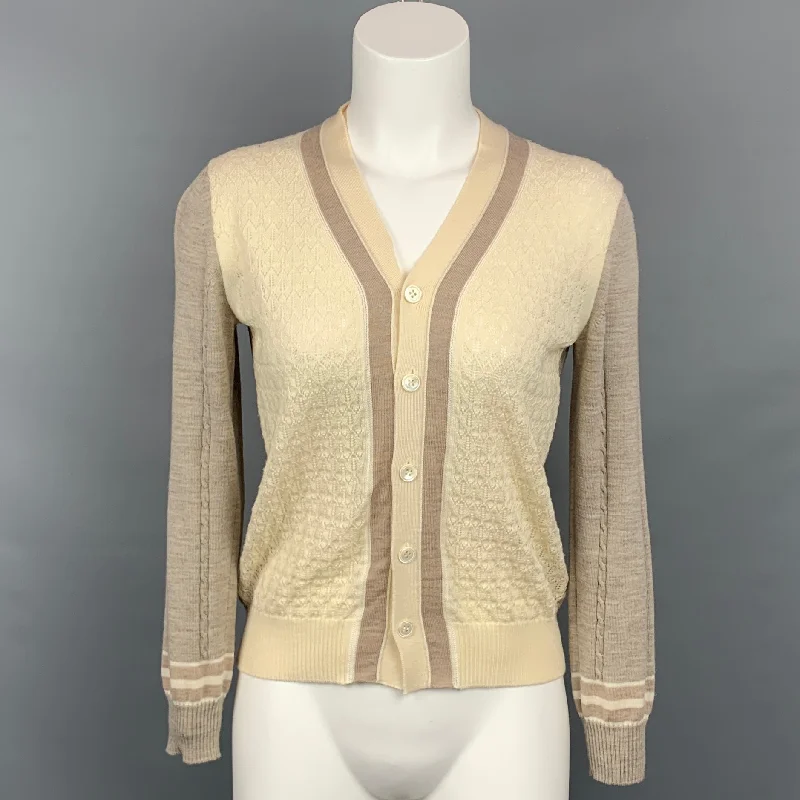 COMME des GARCONS TRICOT Size M Taupe & Cream Textured Knit Cardigan Handmade Hand-knitted Hand-woven COMME des GARCONS TRICOT Size M Taupe & Cream Textured Knit Cardigan Handmade Hand-knitted Hand-woven